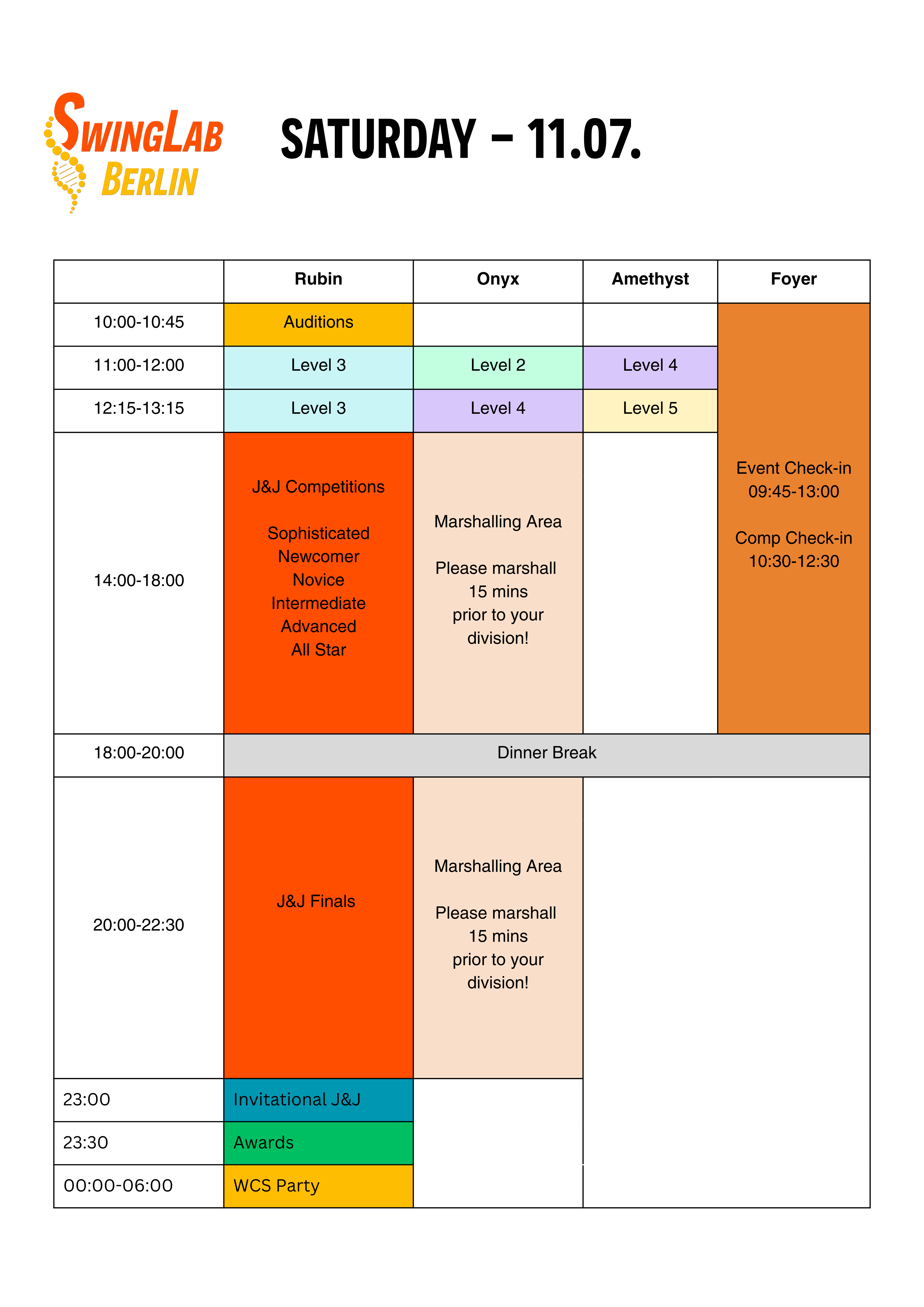 Saturday Schedule